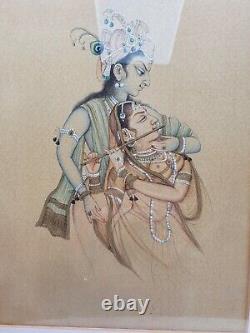 Vintage Indian Painting Radha Krishna Playing Flute, Painting On Paper