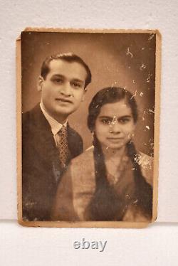 Vintage Indian Photograph Couple Portrait Formal Antique Collectible Circa 1940