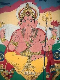 Vintage Indian Reverse Glass Lithograph. Ganesha. Revered Hindu Deity