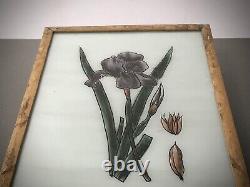 Vintage Indian Reverse Glass Painting. Black Iris In Authentic Art Deco Frame