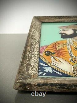Vintage Indian Reverse Glass Painting. Mughal Prince With Rose. Art Deco Frame
