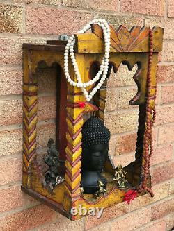 Vintage Indian Sacred Hindu Wooden Shrine Temple Puja Arched Bright Colours