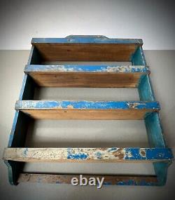 Vintage Indian Shelving Unit Art Deco Detail Distressed Sapphire Blue Old Teak