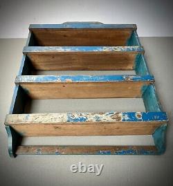 Vintage Indian Shelving Unit Art Deco Detail Distressed Sapphire Blue Old Teak