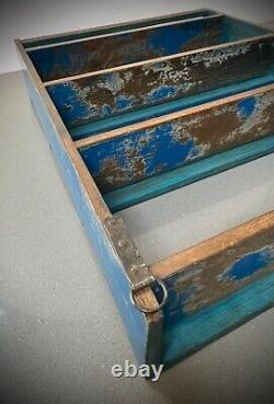 Vintage Indian Shelving Unit Art Deco Detail Distressed Sapphire Blue Old Teak