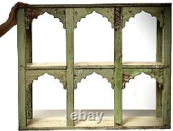 Vintage Indian Shelving Unit Six Arch Distressed Pale Olive Old Haveli Ceiling