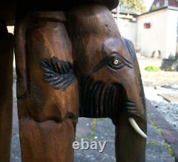 Vintage Indian Side Table With 3 Elephant Head Legs