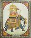 Vintage Indian Silk Painting Of A Maharaja On Elephant, Framed & Glazed