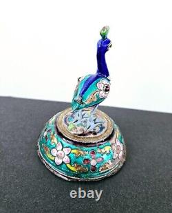 Vintage Indian Sterling Silver & Enamel Statue Figurine Peacock