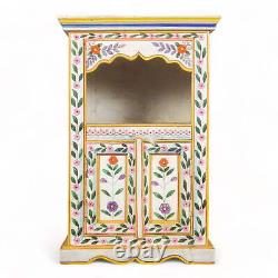 Vintage Indian Style Hand Painted Wooden Bedside Cabinet Cupboard