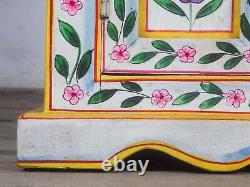 Vintage Indian Style Hand Painted Wooden Bedside Cabinet Cupboard