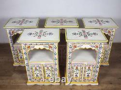 Vintage Indian Style Hand Painted Wooden Bedside Cabinet Cupboard