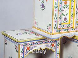 Vintage Indian Style Hand Painted Wooden Bedside Cabinet Cupboard