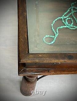 Vintage Indian Table Square Side Coffee Hardwood Glass Topped Display Cabinet