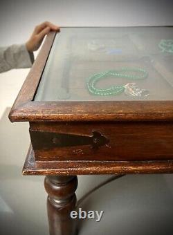 Vintage Indian Table Square Side Coffee Hardwood Glass Topped Display Cabinet