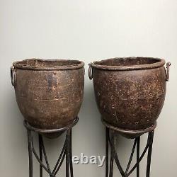 Vintage Indian Tall Plant Stand Rustic Metal Plant Pot And Stand 75cm Tall