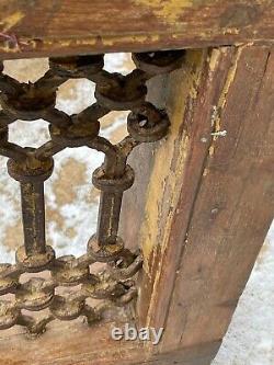 Vintage Indian Teak Wooden Iron Window Jali Screen Salvaged in Rajasthan 4