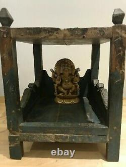Vintage Indian Temple Shrine Puja Antique Unique Hand Made Grean Teak
