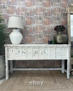 Vintage Indian White Washed carved Console table