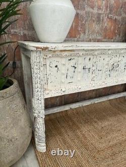 Vintage Indian White Washed carved Console table