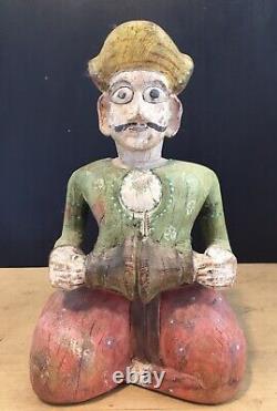 Vintage Indian Wood Carving Painted Figure Of A Gentleman