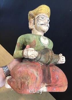 Vintage Indian Wood Carving Painted Figure Of A Gentleman