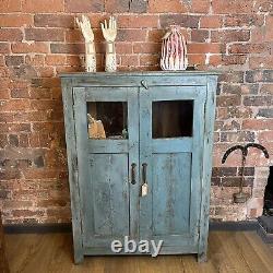 Vintage Indian Wooden Cupboard Rustic Blue Unit With 2 Doors -Vintage Cupboard