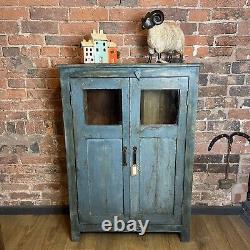 Vintage Indian Wooden Cupboard Rustic Blue Unit With 2 Doors -Vintage Cupboard