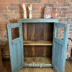 Vintage Indian Wooden Cupboard Rustic Blue Unit With 2 Doors -Vintage Cupboard