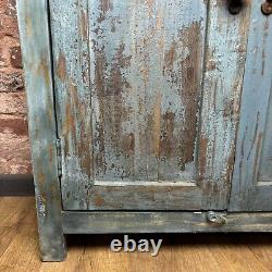 Vintage Indian Wooden Cupboard Rustic Blue Unit With 2 Doors -Vintage Cupboard