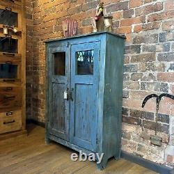 Vintage Indian Wooden Cupboard Rustic Blue Unit With 2 Doors -Vintage Cupboard