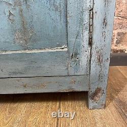 Vintage Indian Wooden Cupboard Rustic Blue Unit With 2 Doors -Vintage Cupboard