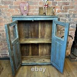 Vintage Indian Wooden Cupboard Rustic Blue Unit With 2 Doors -Vintage Cupboard