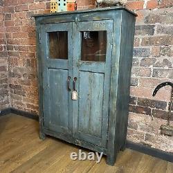 Vintage Indian Wooden Cupboard Rustic Blue Unit With 2 Doors -Vintage Cupboard