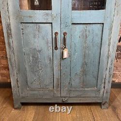 Vintage Indian Wooden Cupboard Rustic Blue Unit With 2 Doors -Vintage Cupboard