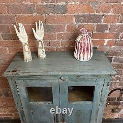 Vintage Indian Wooden Cupboard Rustic Blue Unit With 2 Doors -Vintage Cupboard