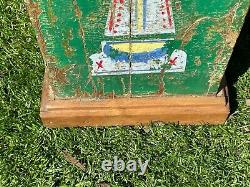 Vintage Indian Wooden Display Plinth Ideal Plant Lamp Stand Green Hand Painted
