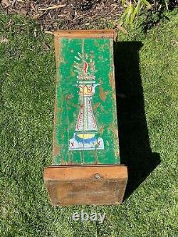 Vintage Indian Wooden Display Plinth Ideal Plant Lamp Stand Green Hand Painted