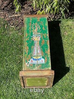 Vintage Indian Wooden Display Plinth Ideal Plant Lamp Stand Hand Painted Green