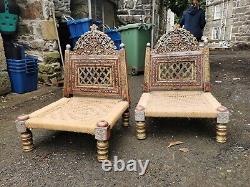 Vintage Indian Wooden Furniture. Traditional Tribal Pidha Low Chair