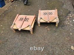 Vintage Indian Wooden Furniture. Traditional Tribal Pidha Low Chair