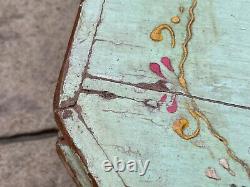 Vintage Indian Wooden Hand Painted Bajot Table Original Bright Paint Furniture 3