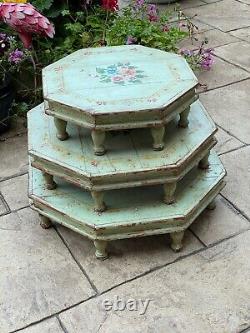 Vintage Indian Wooden Hand Painted Bajot Table Original Bright Paint Furniture 3