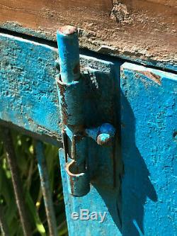 Vintage Indian Wooden Iron Window Jali Screen Hinged Panels Rajasthan Blue
