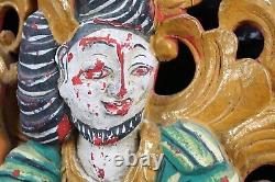 Vintage Indian Wooden Polychrome Wall Carving Decorative Colourful Deity