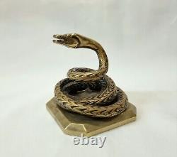 Vintage Indian heavy cast brass snake / serpent paperweight desk accessory