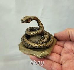 Vintage Indian heavy cast brass snake / serpent paperweight desk accessory