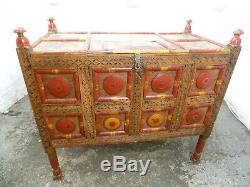 Vintage, Indian, painted, bed end, box, chest, cabinet, blanket chest, storage, trunk