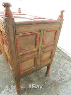 Vintage, Indian, painted, bed end, box, chest, cabinet, blanket chest, storage, trunk