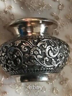 Vintage Indian silver vase with chased decoration Perfect for a dressing table